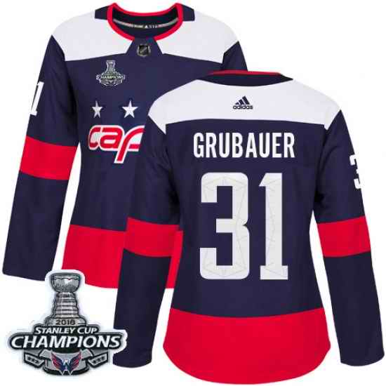 Adidas Capitals #31 Philipp Grubauer Navy Authentic 2018 Stadium Series Stanley Cup Final Champions Womens Stitched NHL Jersey